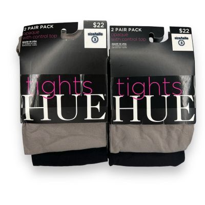 HUE Opaque Control Top Tights Womens Size 3 U3271 4 Pairs New Putty Black